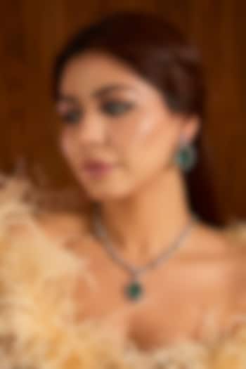 Gold Finish Cubic Zirconia Pendant Necklace Set by Auraa Trends at Pernia's Pop Up Shop