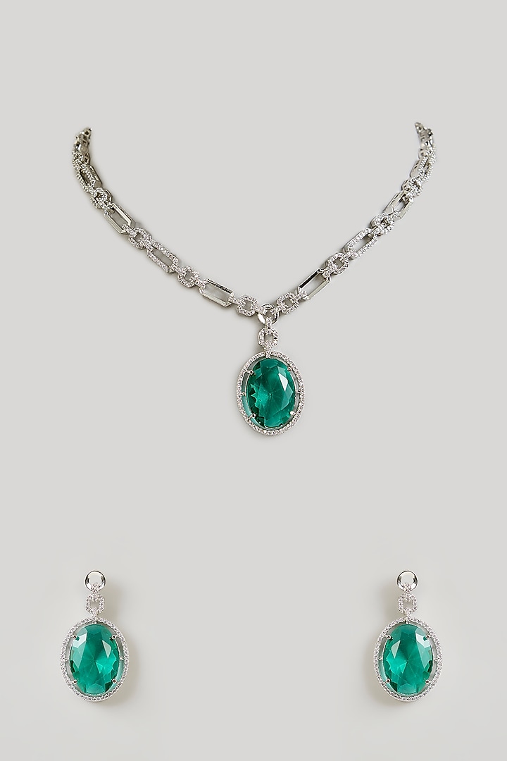 Gold Finish Cubic Zirconia Pendant Necklace Set by Aura Trends at Pernia's Pop Up Shop