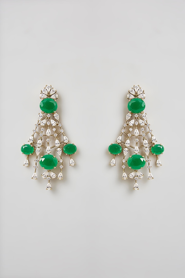Gold Finish Green Cubic Zirconia Necklace Set by Aura Trends at Pernia's Pop Up Shop