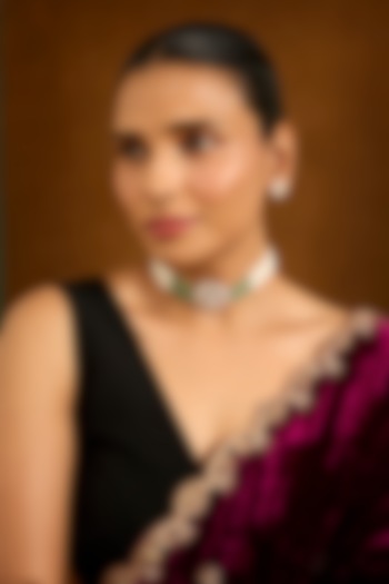 Gold Finish Pearl & Zircon Choker Necklace Set by Auraa Trends at Pernia's Pop Up Shop