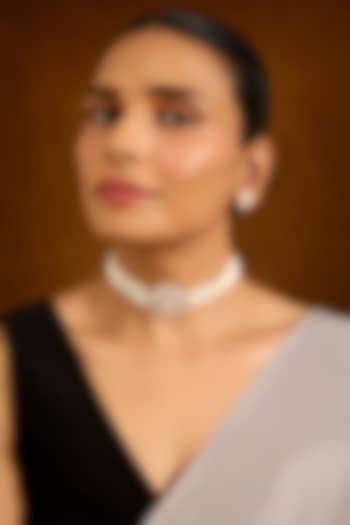 Gold Finish Pearl & Zircon Choker Necklace Set by Auraa Trends at Pernia's Pop Up Shop