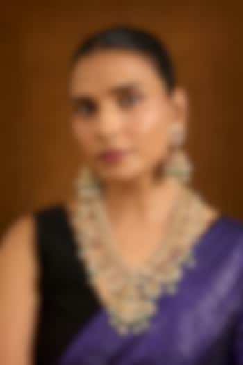 Gold Finish Kundan Polki & Pearl Drop Necklace Set by Auraa Trends at Pernia's Pop Up Shop