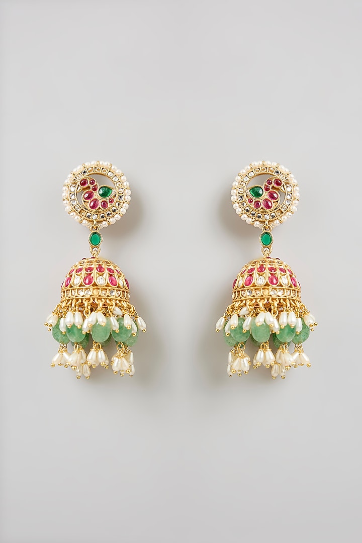 Gold Finish Kundan Polki & Pearl Drop Necklace Set by Aura Trends at Pernia's Pop Up Shop