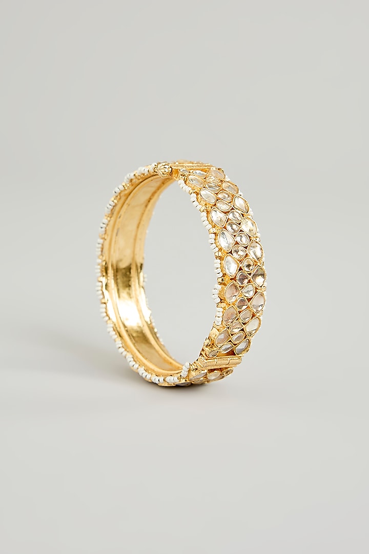 Gold Finish Kundan Polki Bangles (Set Of 2) by Aura Trends at Pernia's Pop Up Shop
