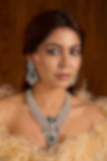 Gold Finish Emerald Green Cubic Zirconia Necklace Set by Auraa Trends at Pernia's Pop Up Shop