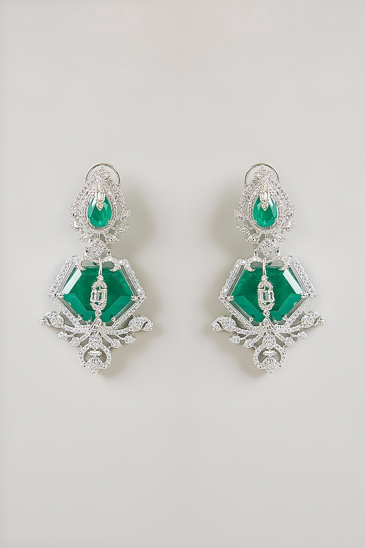 Gold Finish Emerald Green Cubic Zirconia Necklace Set by Aura Trends at Pernia's Pop Up Shop