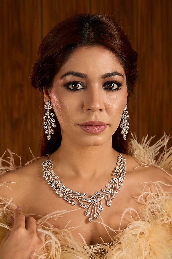 Gold Finish Cubic Zirconia Necklace Set by Auraa Trends at Pernia's Pop Up Shop