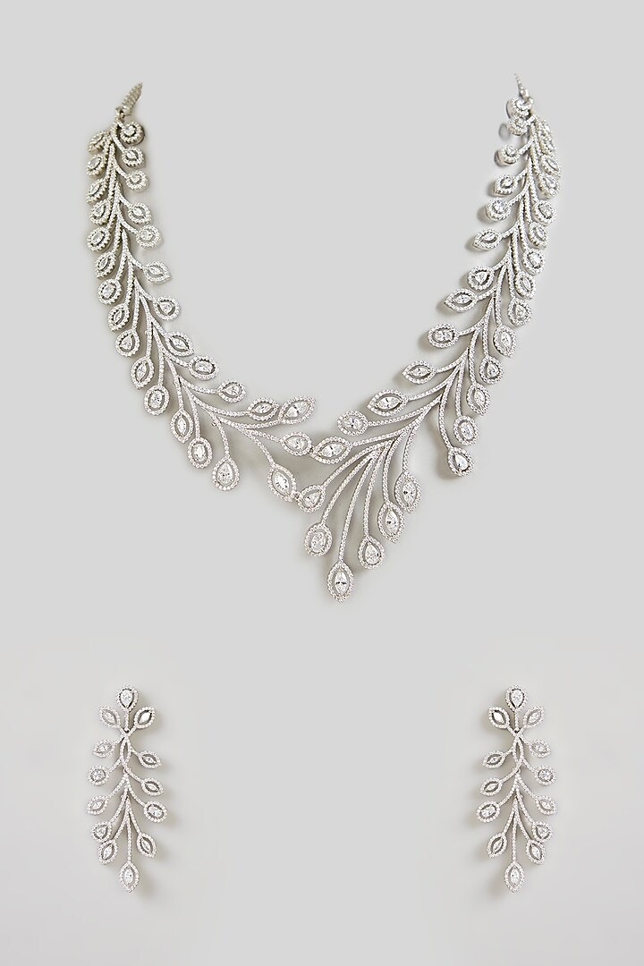 Gold Finish Cubic Zirconia Necklace Set by Aura Trends at Pernia's Pop Up Shop
