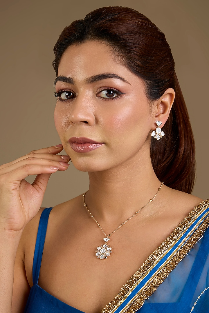 Gold Finish Diamond Pendant Necklace Set by Auraa Trends at Pernia's Pop Up Shop