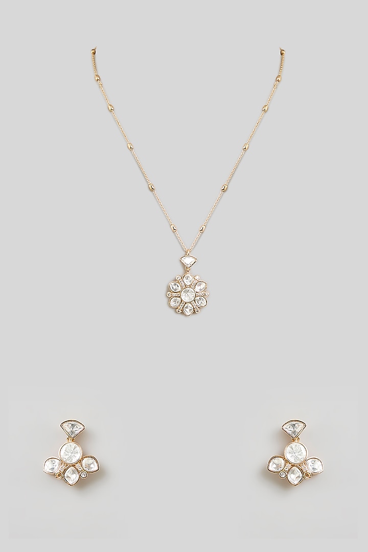 Gold Finish Diamond Pendant Necklace Set by Aura Trends at Pernia's Pop Up Shop