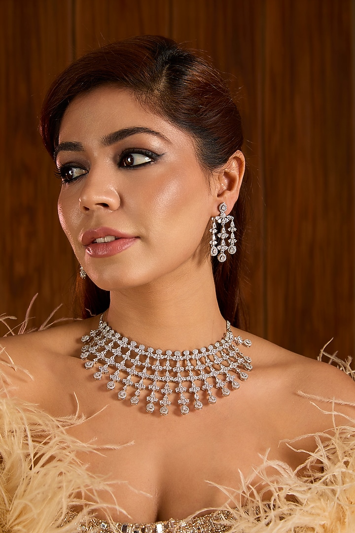 Gold Finish Emerald Cubic Zirconia Choker Necklace Set by Auraa Trends at Pernia's Pop Up Shop