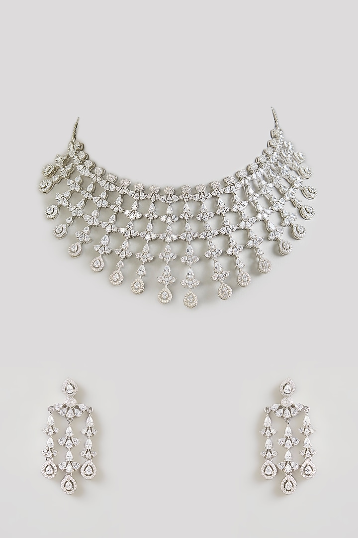 Gold Finish Emerald Cubic Zirconia Choker Necklace Set by Aura Trends at Pernia's Pop Up Shop
