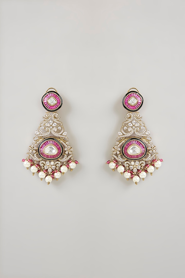 Gold Finish Red Kundan Polki Choker Necklace Set by Aura Trends at Pernia's Pop Up Shop