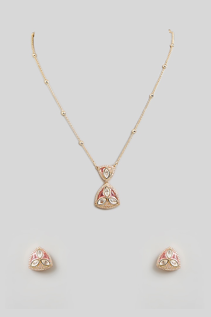 Gold Finish White Kundan Polki Pendant Necklace Set by Aura Trends at Pernia's Pop Up Shop