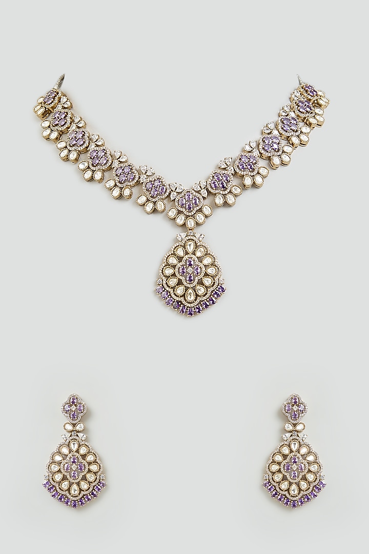 Gold Finish Cubic Zirconia Necklace Set by Aura Trends at Pernia's Pop Up Shop