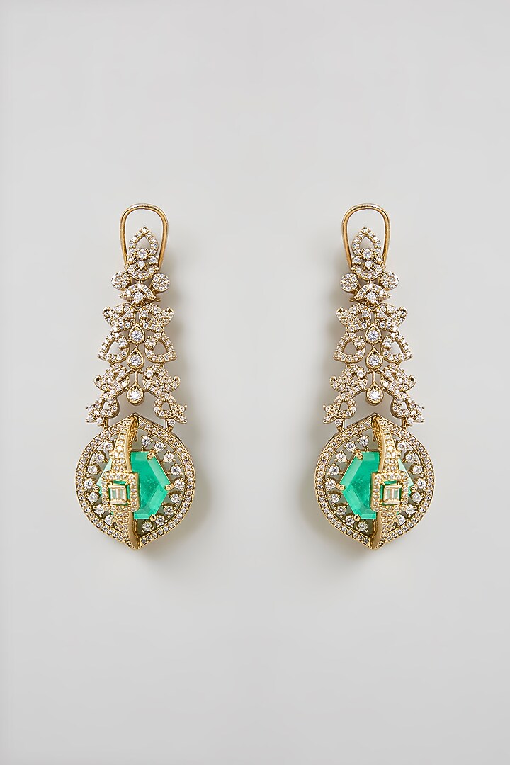 Gold Finish Emerald Green Cubic Zirconia Choker Necklace Set by Aura Trends at Pernia's Pop Up Shop