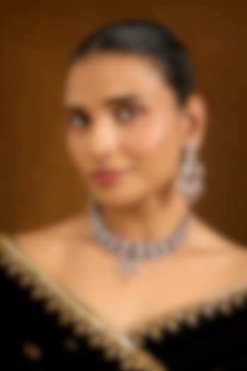 Gold Finish Cubic Zirconia Choker Necklace Set by Auraa Trends at Pernia's Pop Up Shop