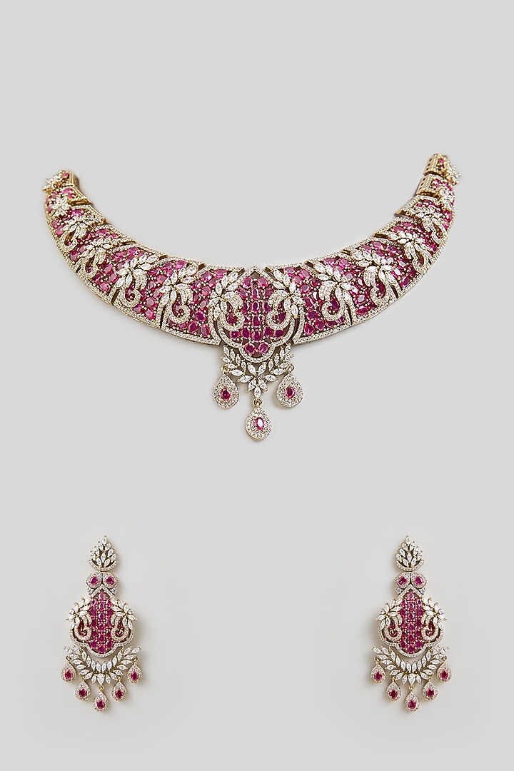 Gold Finish Cubic Zirconia Choker Necklace Set by Aura Trends at Pernia's Pop Up Shop