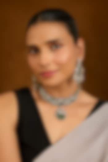 Gold Finish Emerald Green Cubic Zirconia Choker Necklace Set by Auraa Trends at Pernia's Pop Up Shop