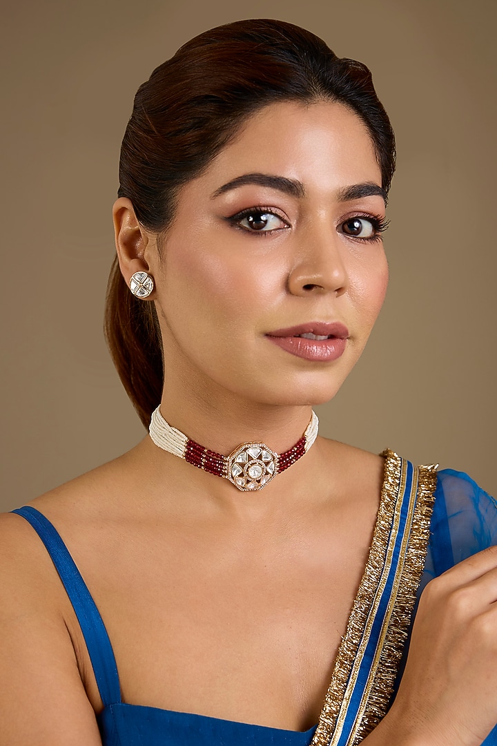 Gold Finish Pearl Choker Necklace Set by Aura Trends at Pernia's Pop Up Shop