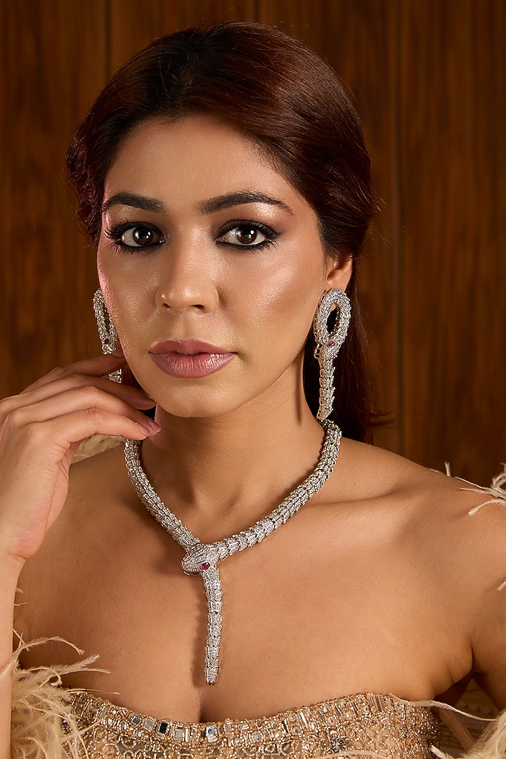 Gold Finish Cubic Zirconia Necklace Set by Auraa Trends at Pernia's Pop Up Shop