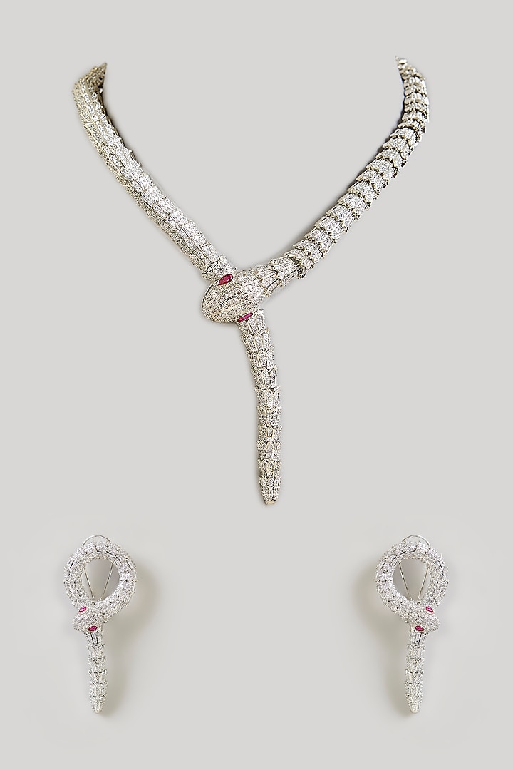 Gold Finish Cubic Zirconia Necklace Set by Aura Trends at Pernia's Pop Up Shop