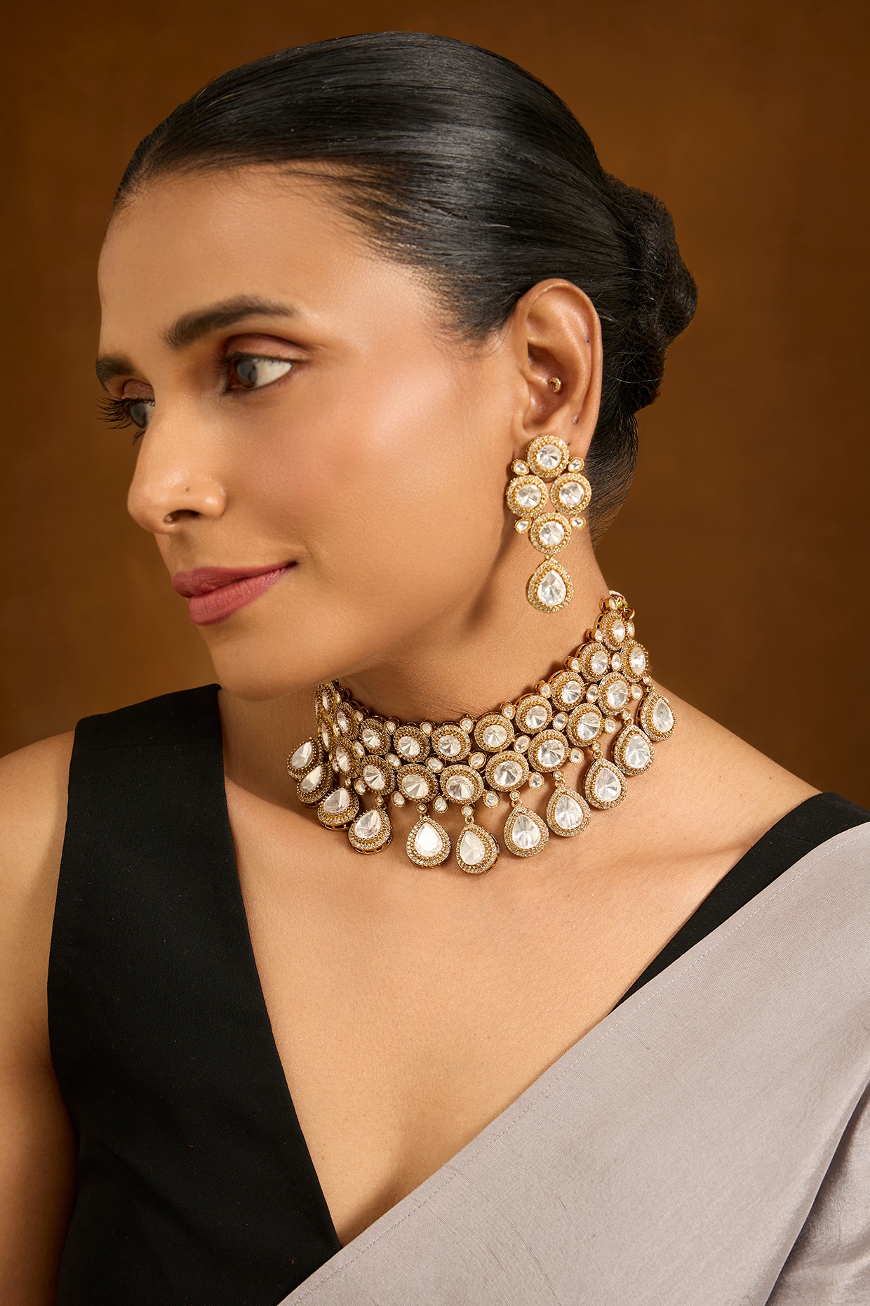 Auraa Trends Gold Finish Kundan Polki Choker Necklace Set