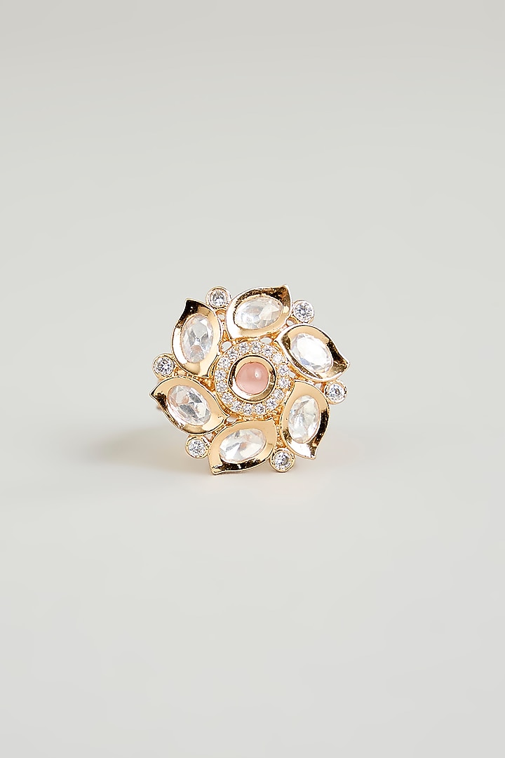 Gold Finish Kundan Polki Floral Ring by Aura Trends at Pernia's Pop Up Shop