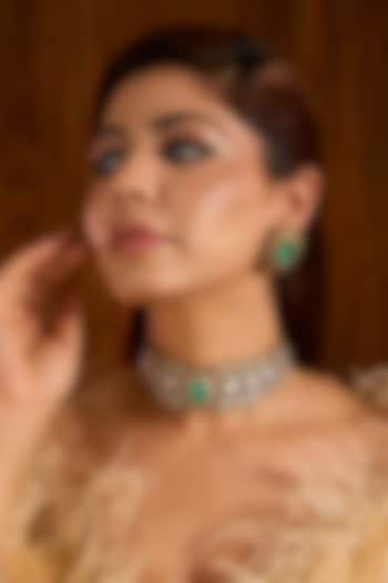 Gold Finish Kundan Polki Choker Necklace Set by Auraa Trends at Pernia's Pop Up Shop