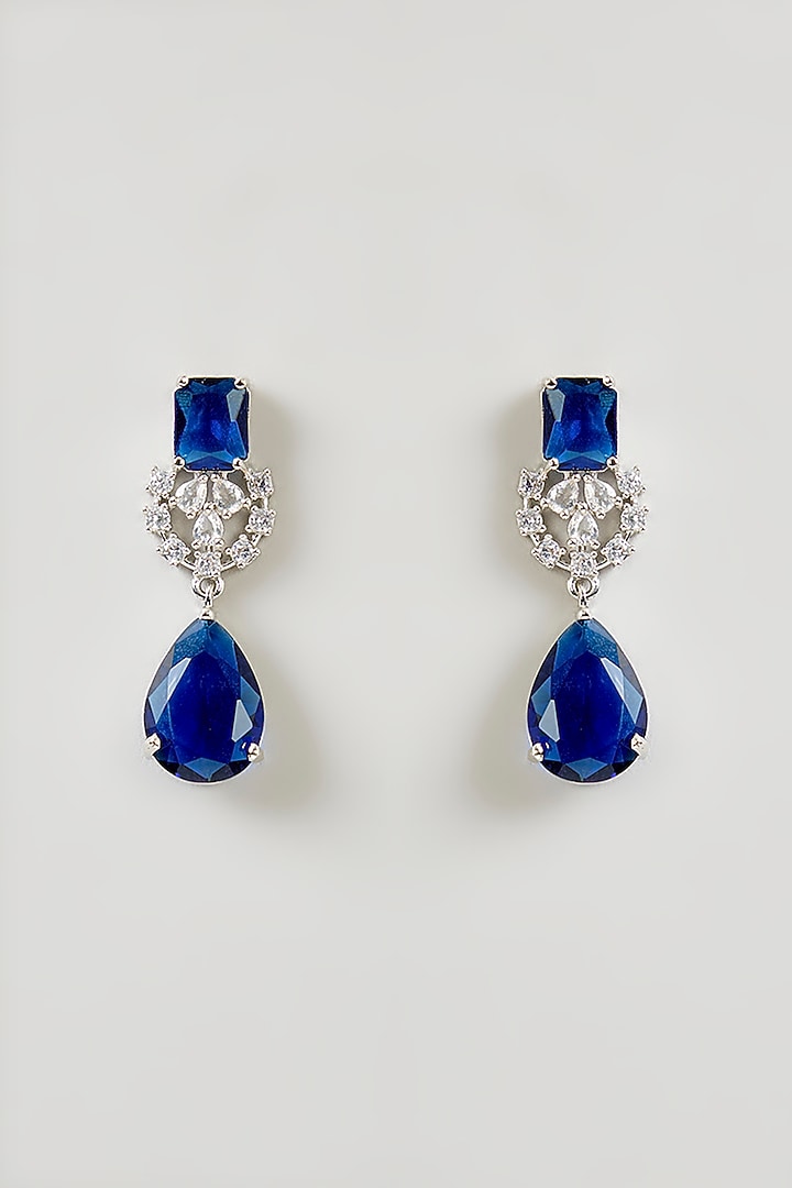 Gold Finish Crystal & Sapphire Blue Teardrop Choker Necklace Set by Aura Trends at Pernia's Pop Up Shop