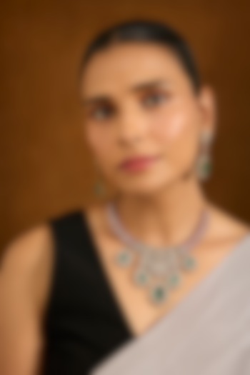 Gold Finish Kundan Polki & Emerald Green Stone Necklace Set by Auraa Trends at Pernia's Pop Up Shop