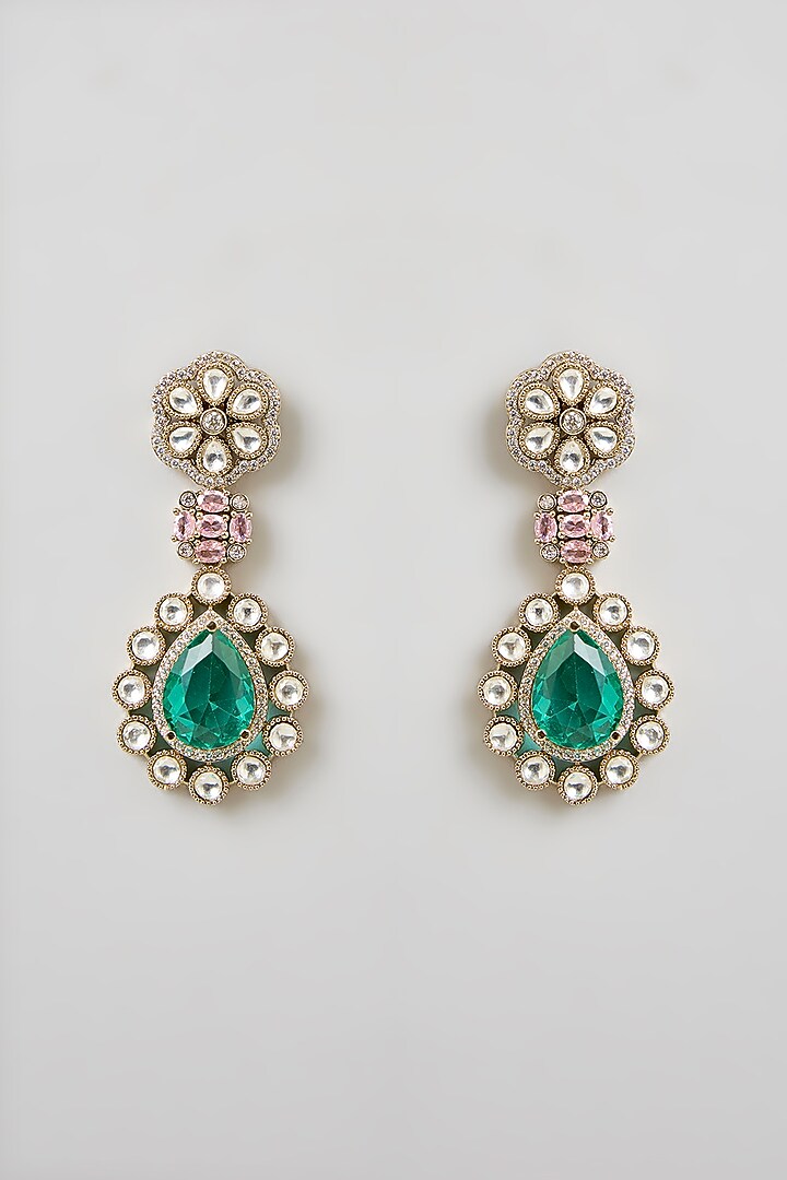 Gold Finish Kundan Polki & Emerald Green Stone Necklace Set by Aura Trends at Pernia's Pop Up Shop