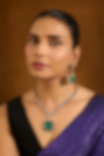 Gold Finish Emerald Green Stone & Kundan Polki Pendant Necklace Set by Auraa Trends at Pernia's Pop Up Shop