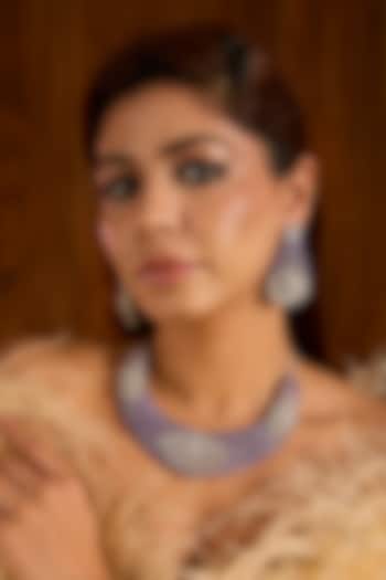 White Finish Lavender Crystal Choker Necklace Set by Auraa Trends at Pernia's Pop Up Shop