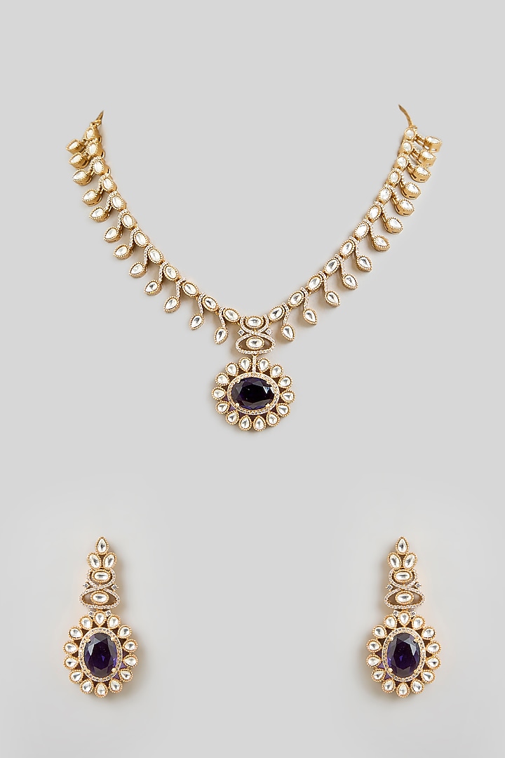 Two Tone Finish Black Stone & Kundan Polki Necklace Set by Aura Trends at Pernia's Pop Up Shop