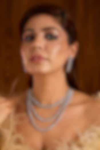 White Finish Zircon Layered Necklace Set by Auraa Trends at Pernia's Pop Up Shop