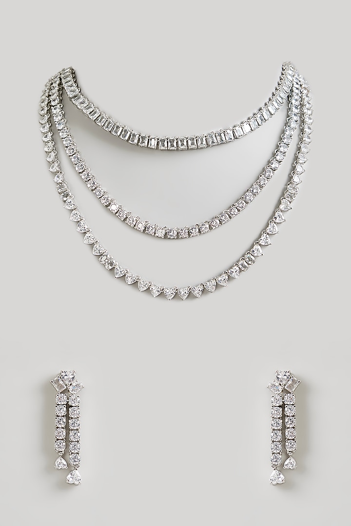 White Finish Zircon Layered Necklace Set by Aura Trends at Pernia's Pop Up Shop