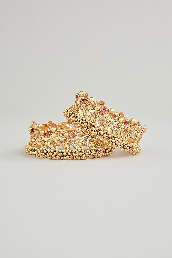 Gold Finish Kundan Polki Kadas (Set Of 2) by Aura Trends at Pernia's Pop Up Shop