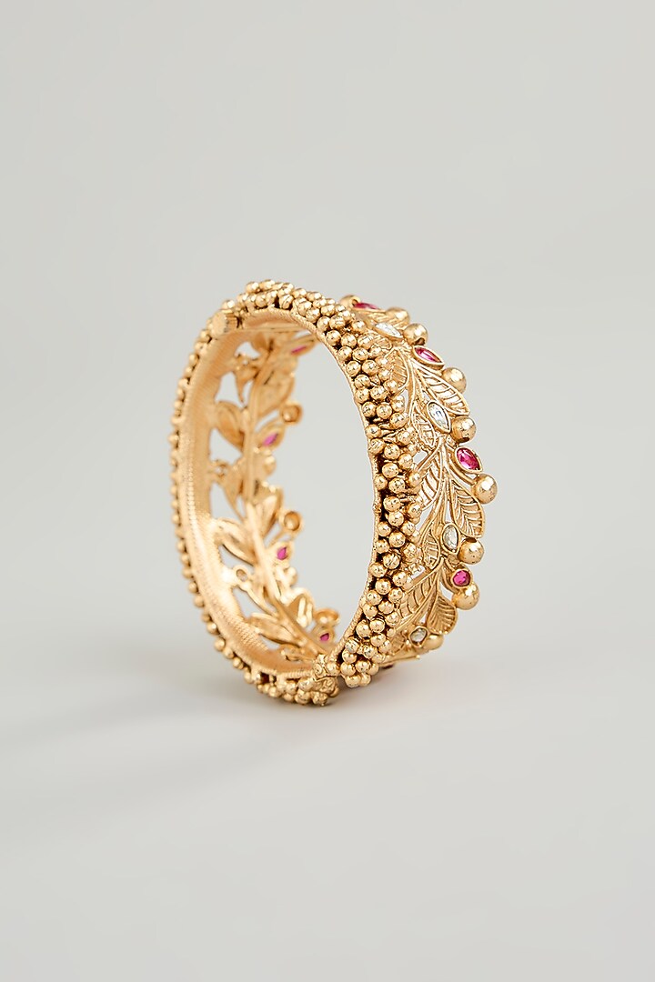 Gold Finish Kundan Polki Kadas (Set Of 2) by Aura Trends at Pernia's Pop Up Shop