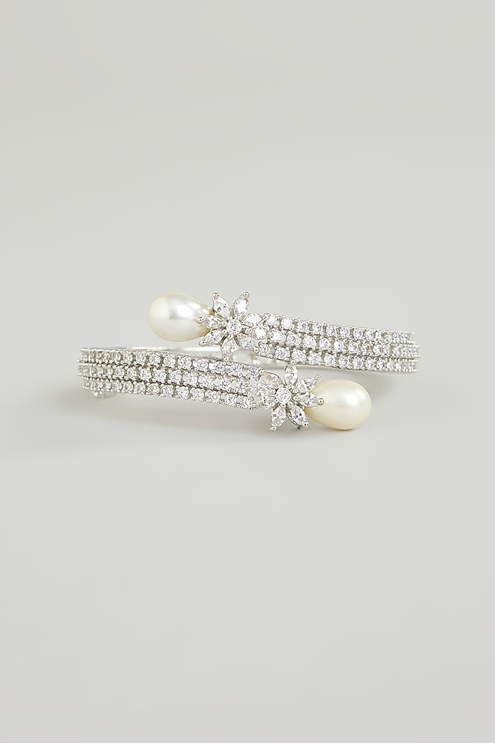 White Finish Pearl & Rhinestone Layered Bracelet by Aura Trends at Pernia's Pop Up Shop