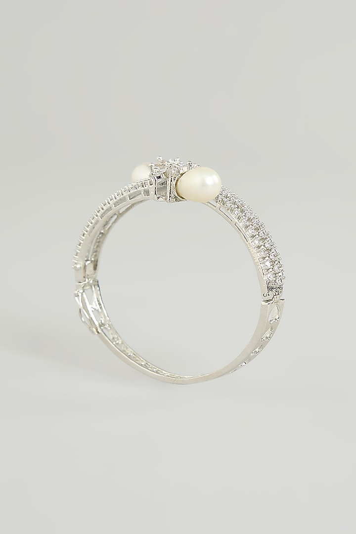 White Finish Pearl & Rhinestone Layered Bracelet by Aura Trends at Pernia's Pop Up Shop