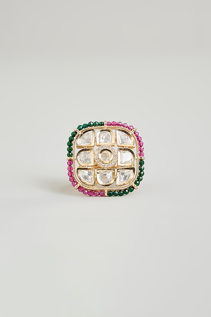 Gold Finish Kundan Polki Ring by Aura Trends at Pernia's Pop Up Shop