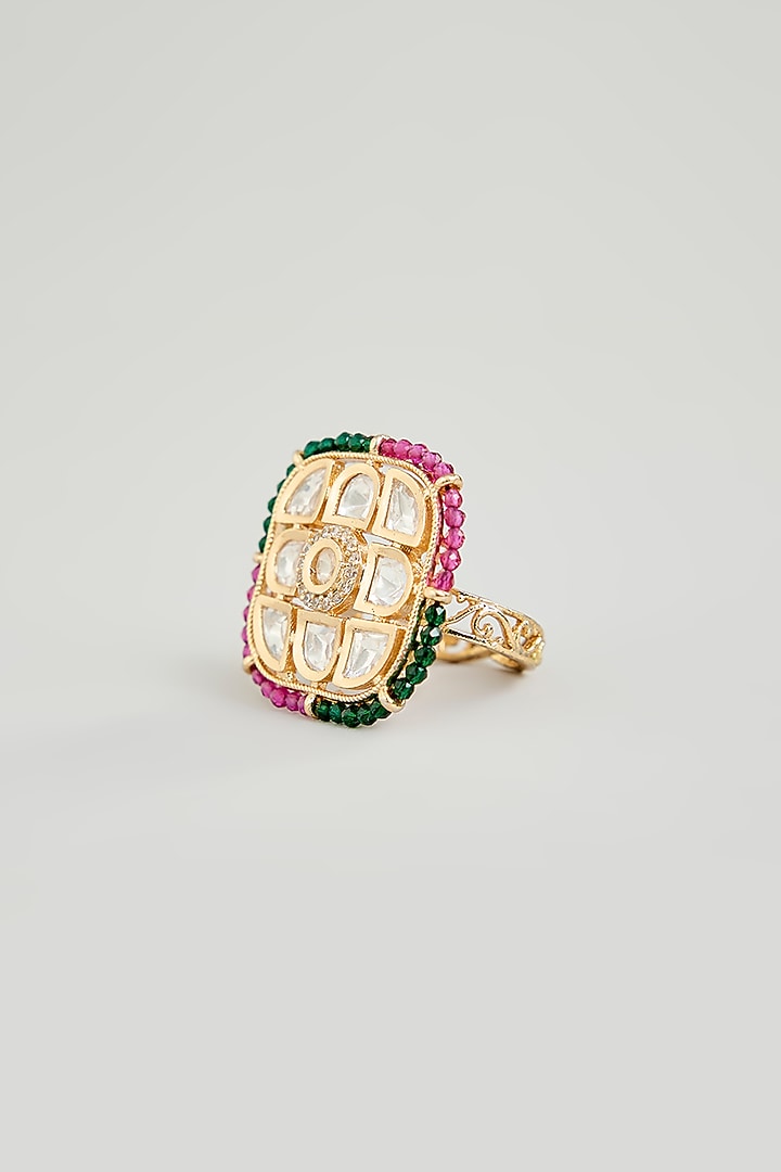Gold Finish Kundan Polki Ring by Aura Trends at Pernia's Pop Up Shop