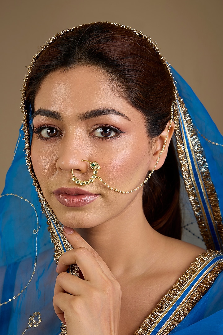 Gold Finish Kundan Polki Nath by Auraa Trends at Pernia's Pop Up Shop