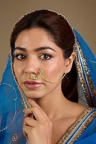 Gold Finish Kundan Polki Nath by Aura Trends