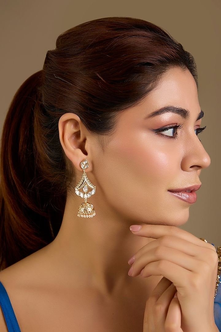 Gold Finish Kundan Polki Dangler Earrings by Auraa Trends at Pernia's Pop Up Shop