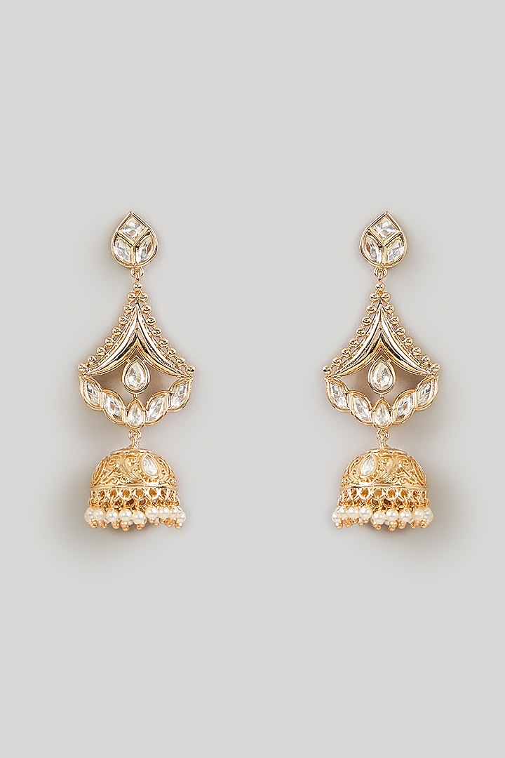 Gold Finish Kundan Polki Dangler Earrings by Aura Trends at Pernia's Pop Up Shop
