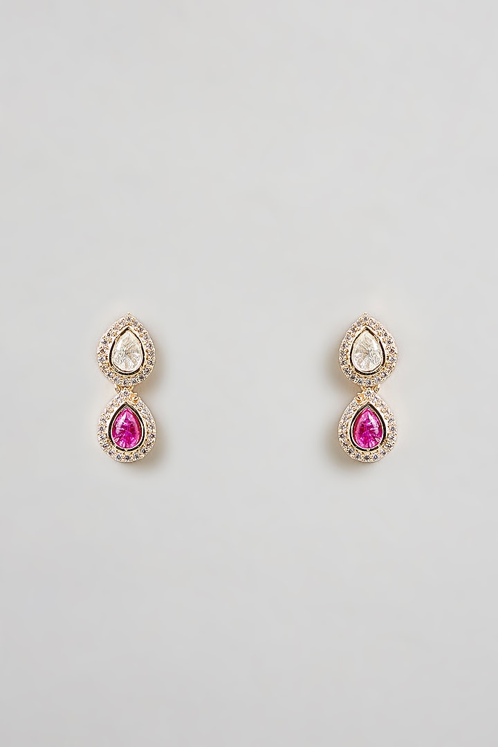 Gold Finish Pink Stone & Cubic Zirconia Necklace Set by Aura Trends at Pernia's Pop Up Shop