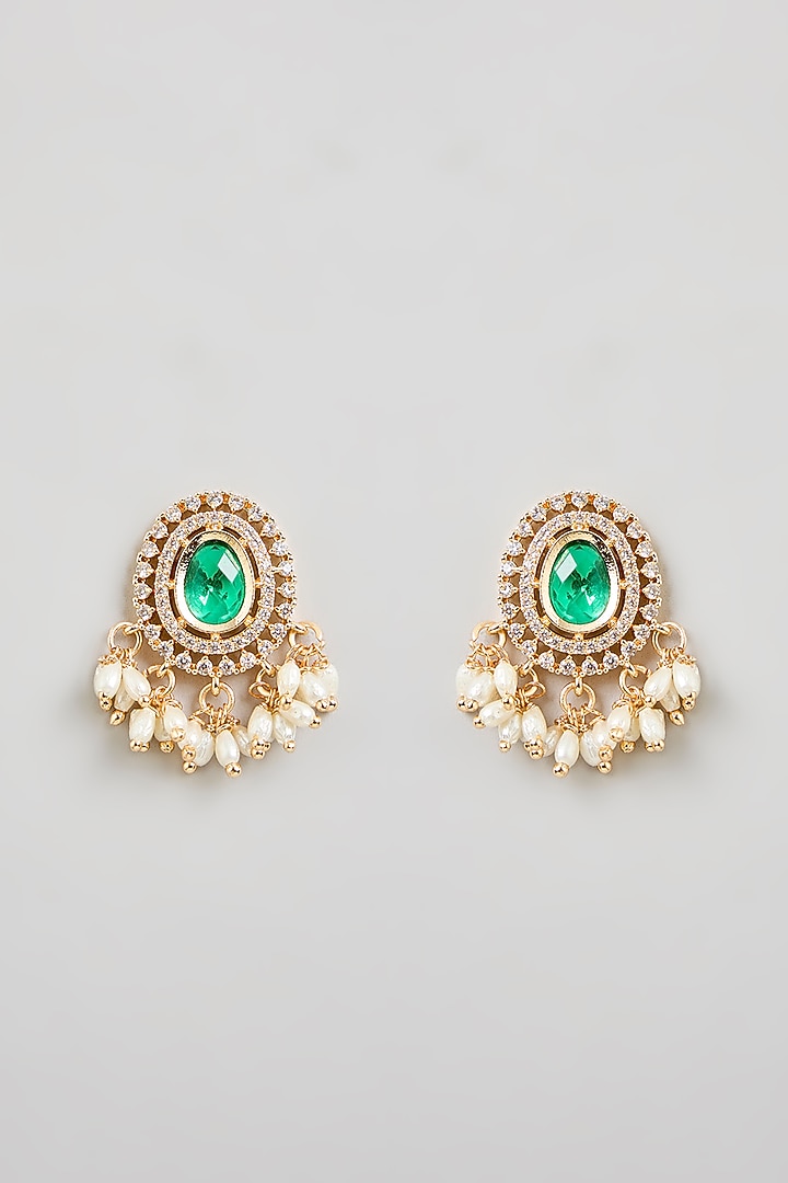 Gold Finish Green Kundan Polki Pendant Necklace Set by Aura Trends at Pernia's Pop Up Shop