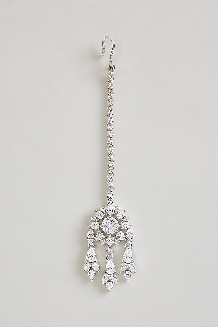 White Finish Cubic Zirconia Maangtikka by Aura Trends at Pernia's Pop Up Shop